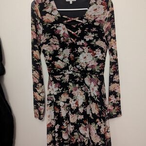 Charlotte Rusee Pink and Tan Ruched Wrap Long Sleeve Dress Size Large